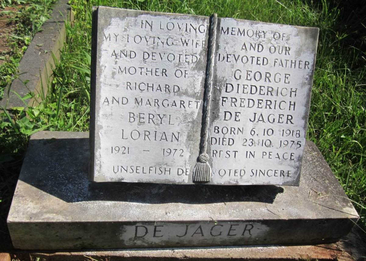JAGER George Diederich Frederich, de 1918-1975 &amp; Beryl Lorian 1921-1972