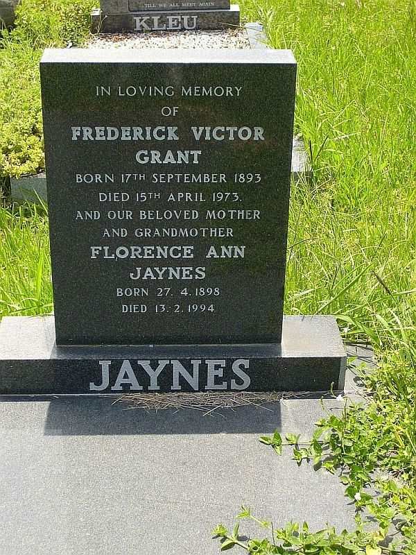 JAYNES Frederick Victor Grant 1893-1973 &amp; Florence Ann 1898-1994