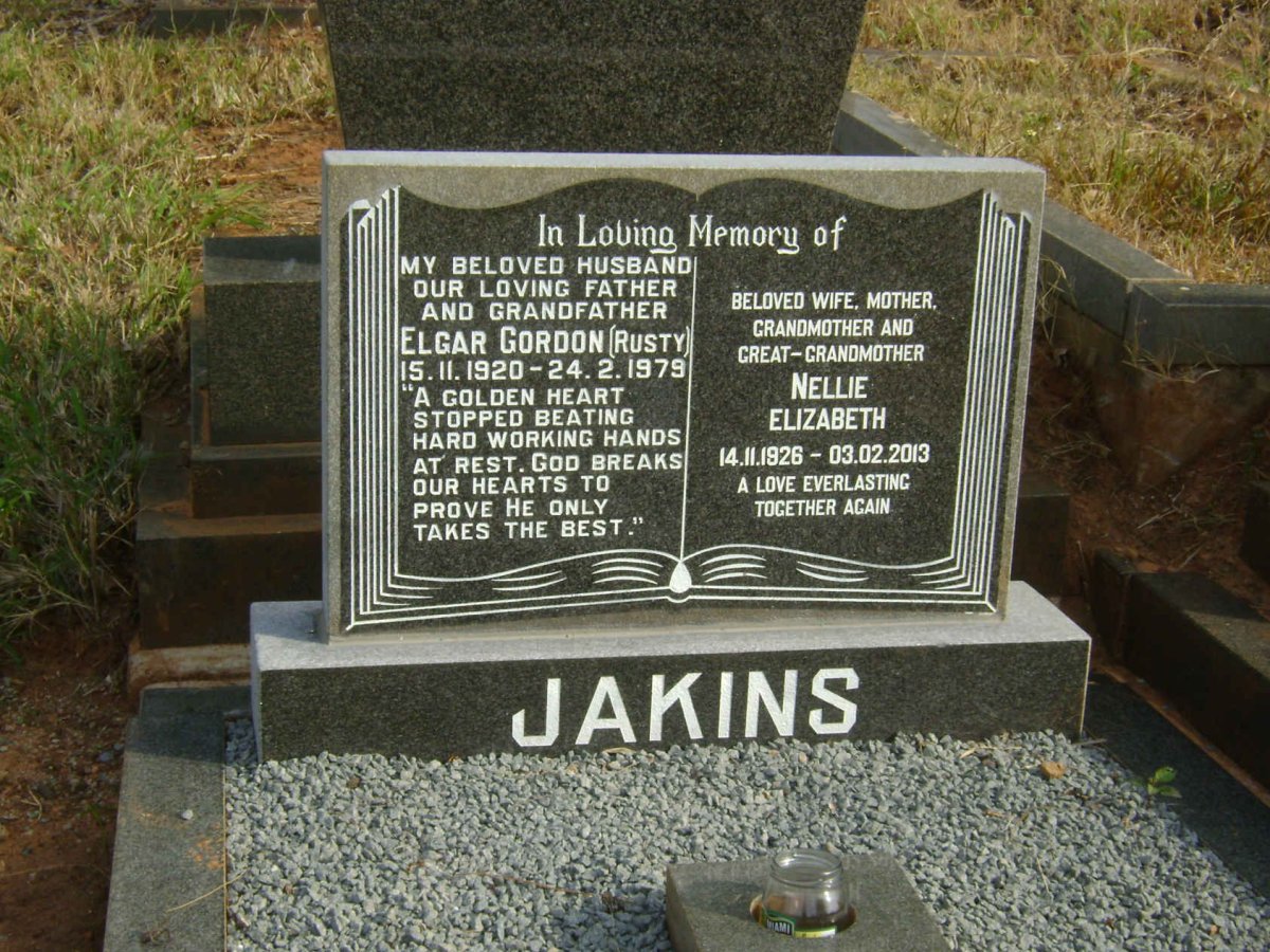 JAKINS Elgar Gordon 1920-1979 &amp; Nellie Elizabeth 1926-2013