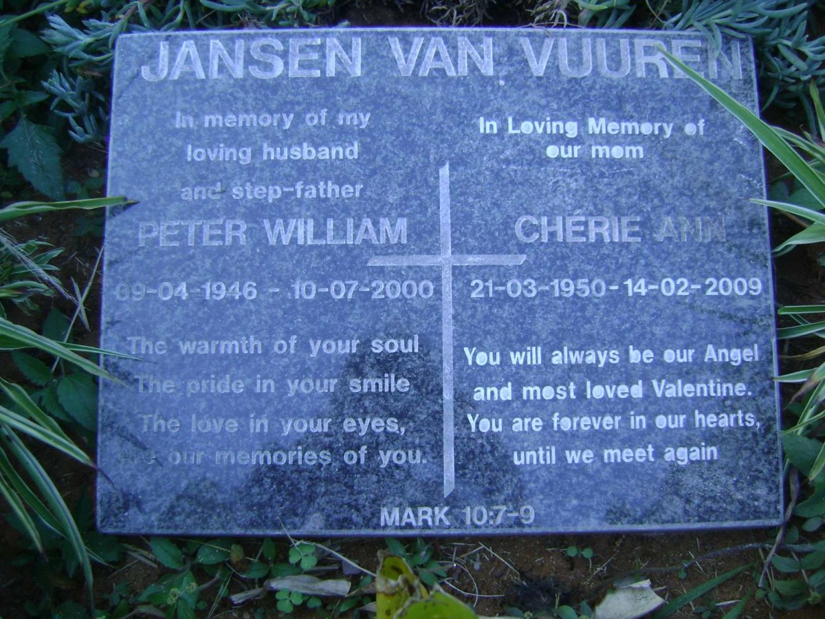 VUUREN Peter William, Jansen van 1946-2000 &amp; Cherie Ann 1950-2009