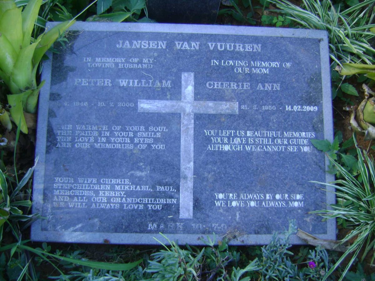 VUUREN Peter William, Jansen van 1946-2000 &amp; Cherie Ann 1950-2009