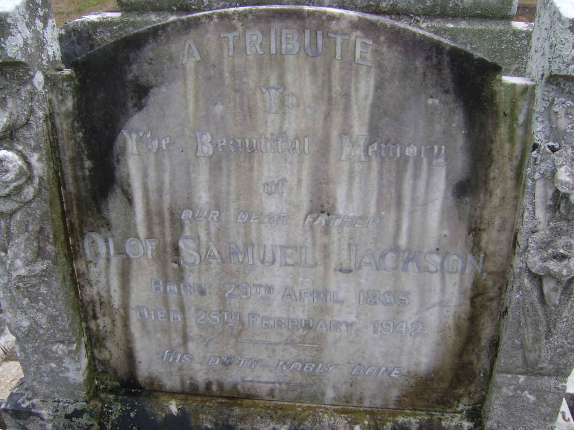 JACKSON Olof Samuel 1895-1942 :: SLATER Mary Myrtle nee JACKSON 1896-1943
