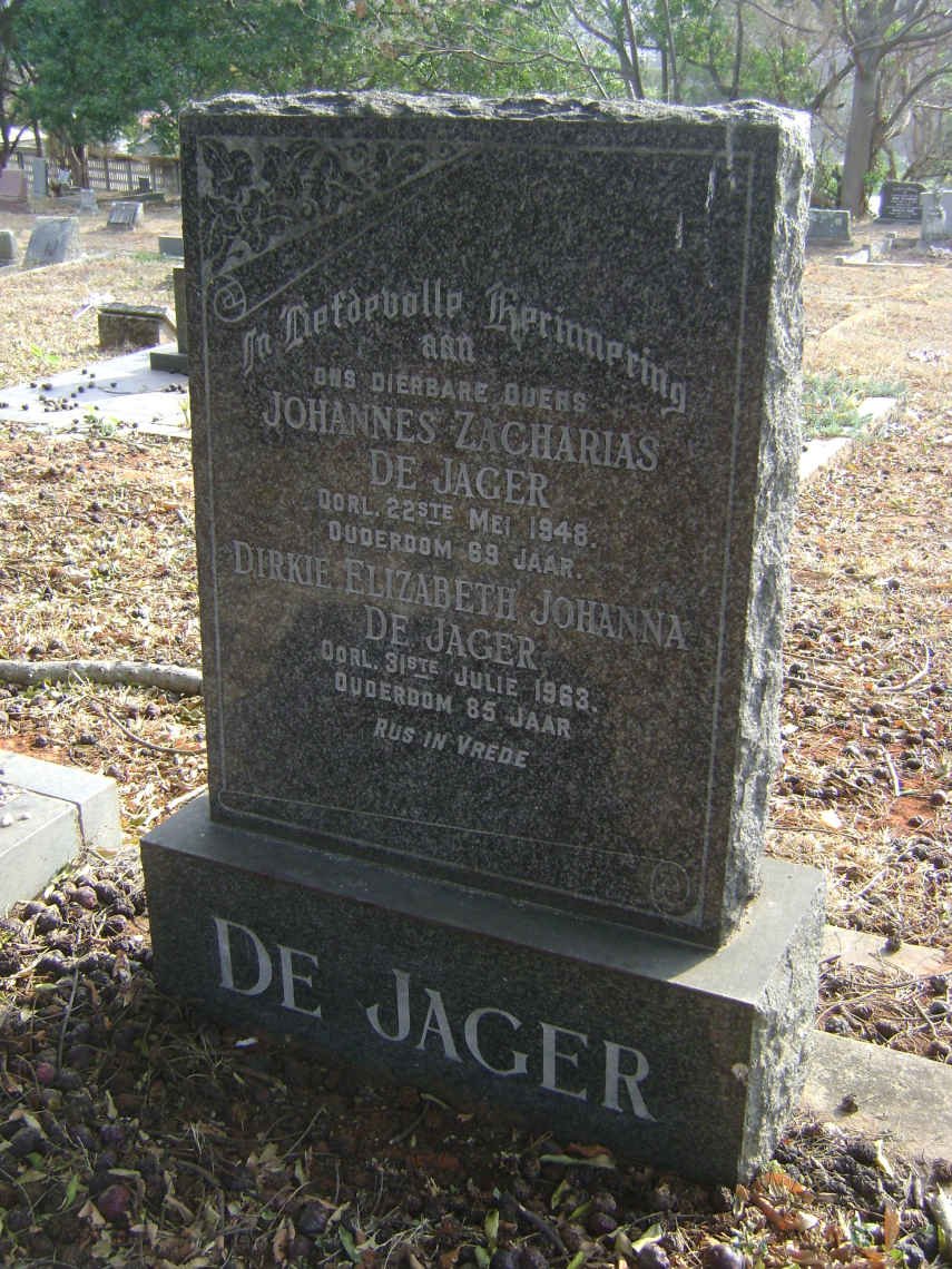 JAGER Johannes Zacharias, de -1948 &amp; Dirkie Elizabeth Johanna -1963