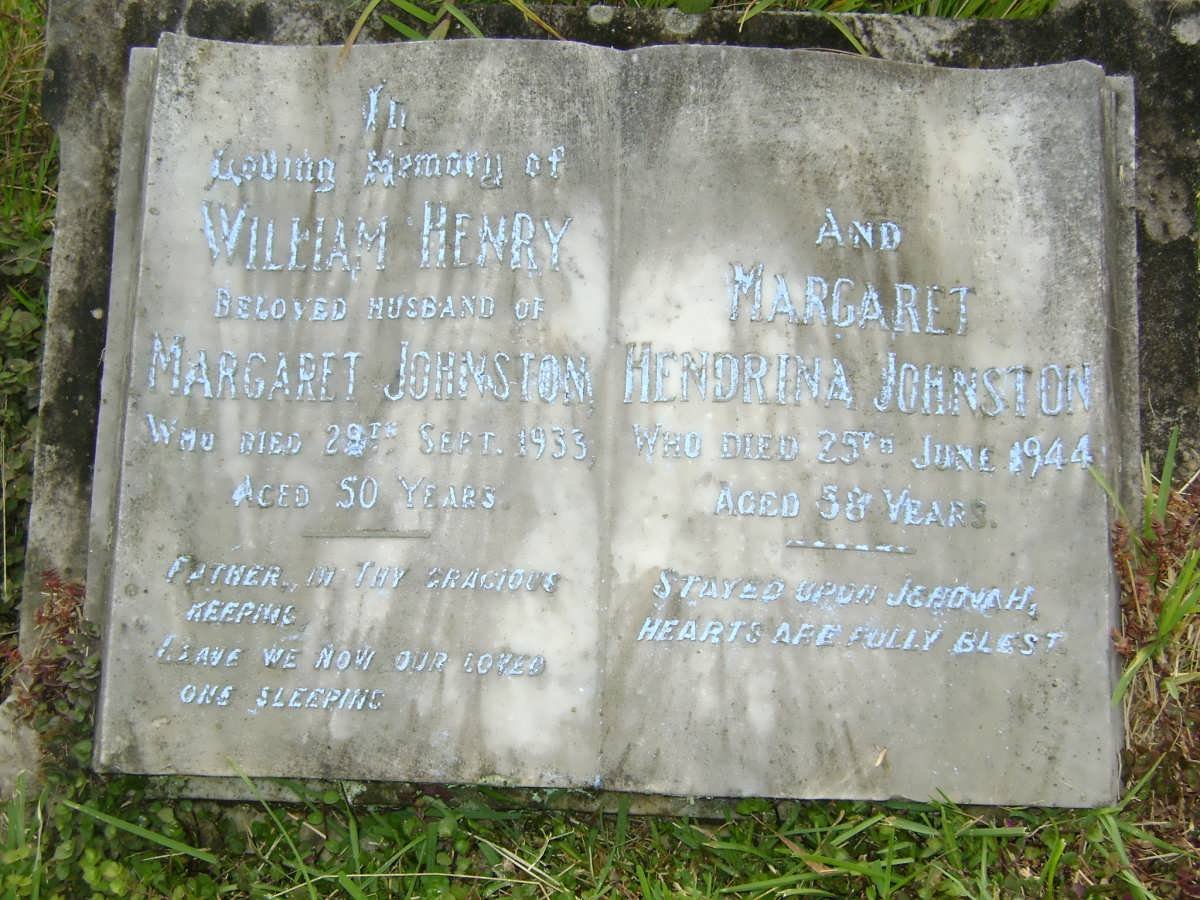 JOHNSTON William Henry -1933 &amp; Margaret Hendrina -1944