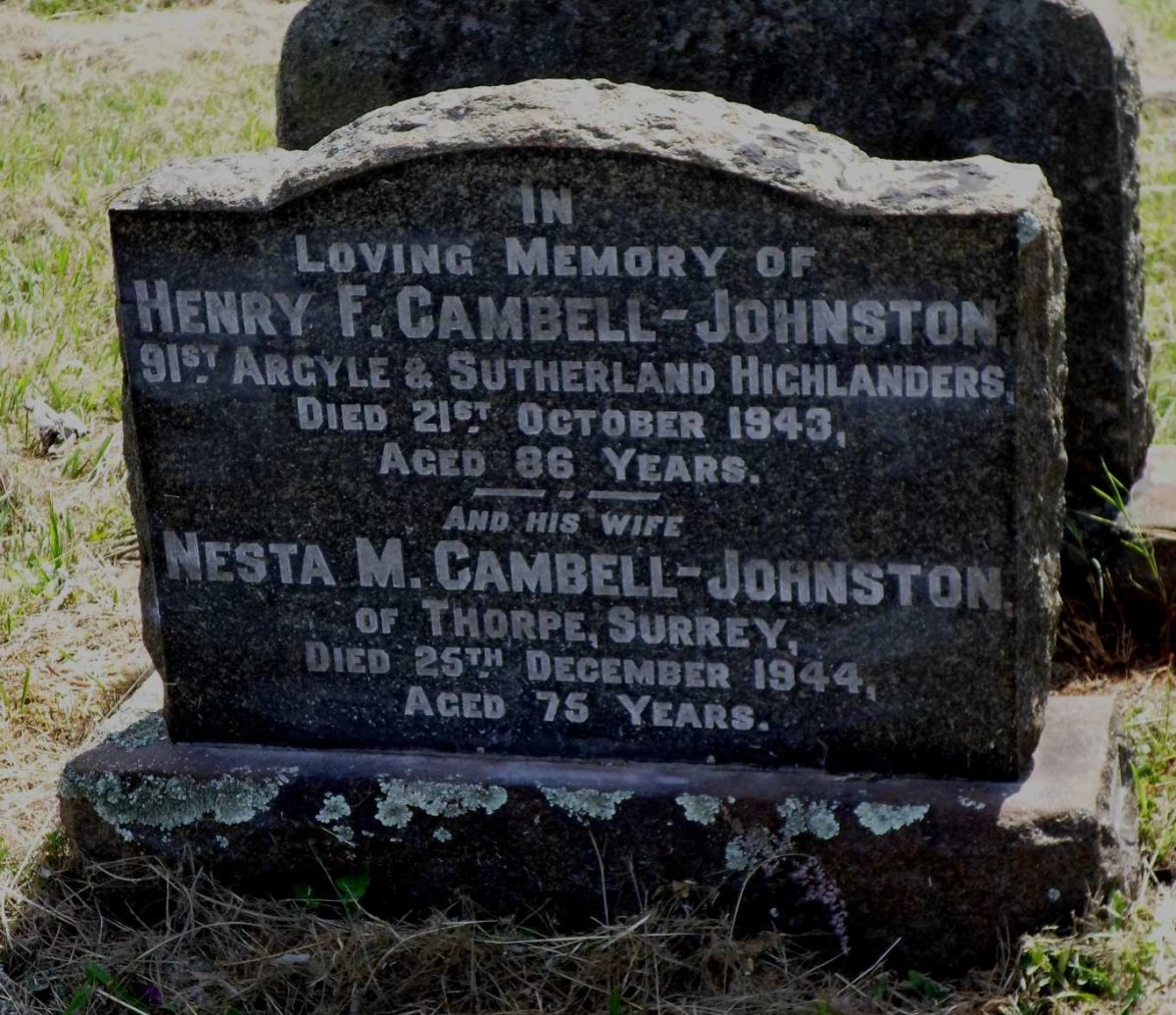 JOHNSTON Henry F., CAMBELL -1943 &amp; Nesta M. -1944