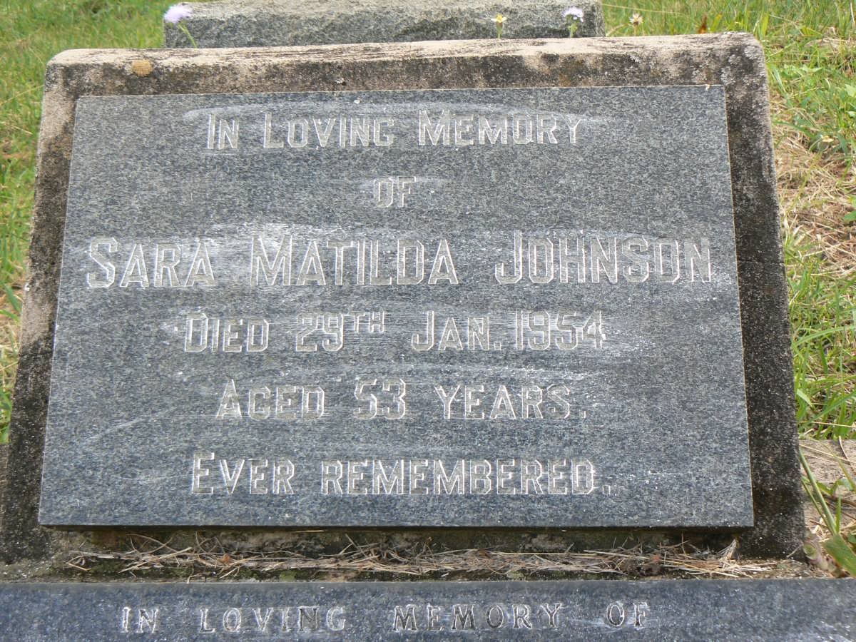 JOHNSON Harold Johan -2000 &amp; Sidney Mary 1974 :: JOHNSON Sara Matilda -1954