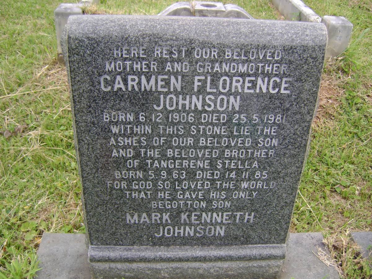 JOHNSON Carmen Florence 1906-1981 :: JOHNSON Mark Kenneth 1963-1985