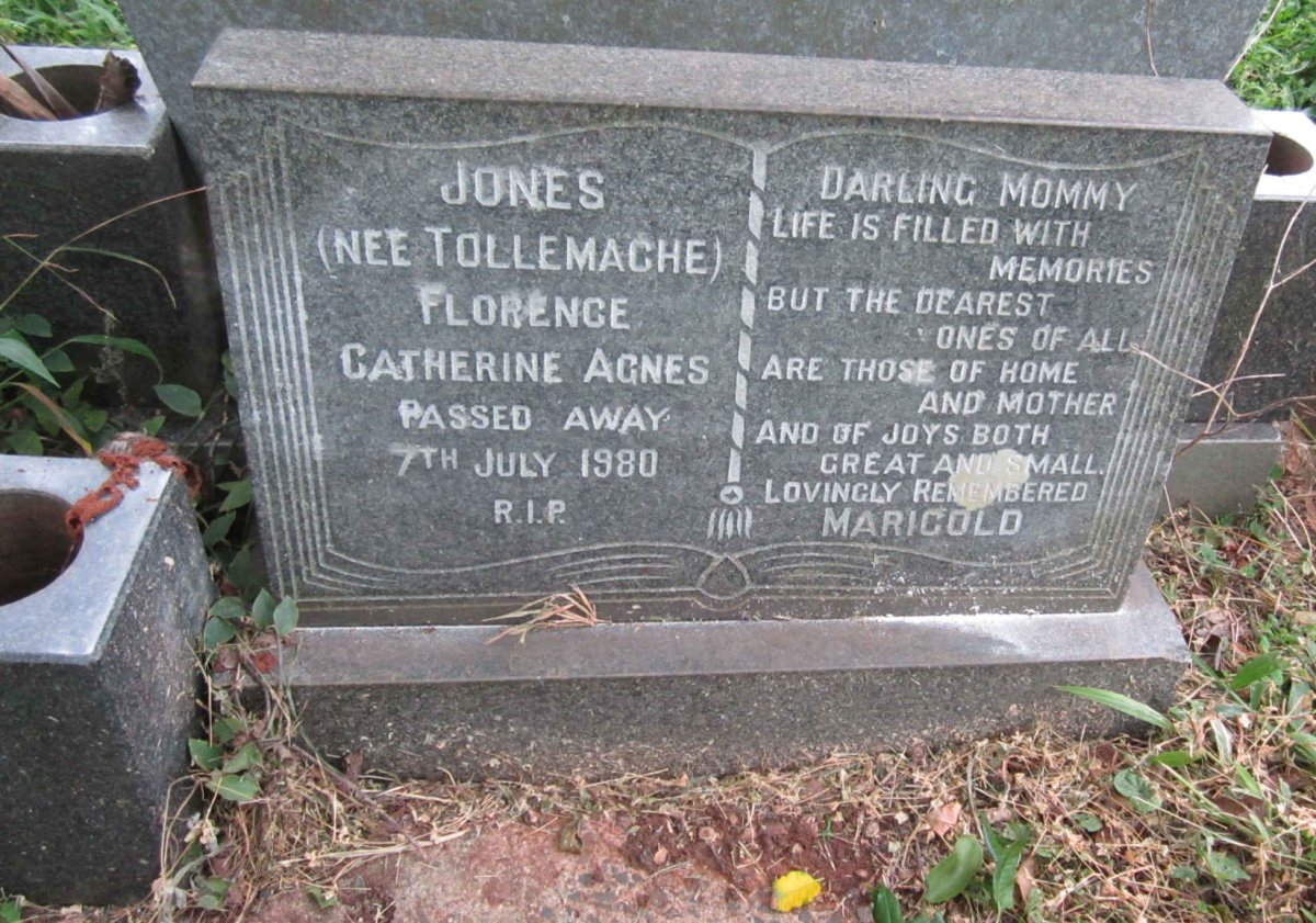 JONES Florence Catherine Agnes nee TOLLEMACHE -1980