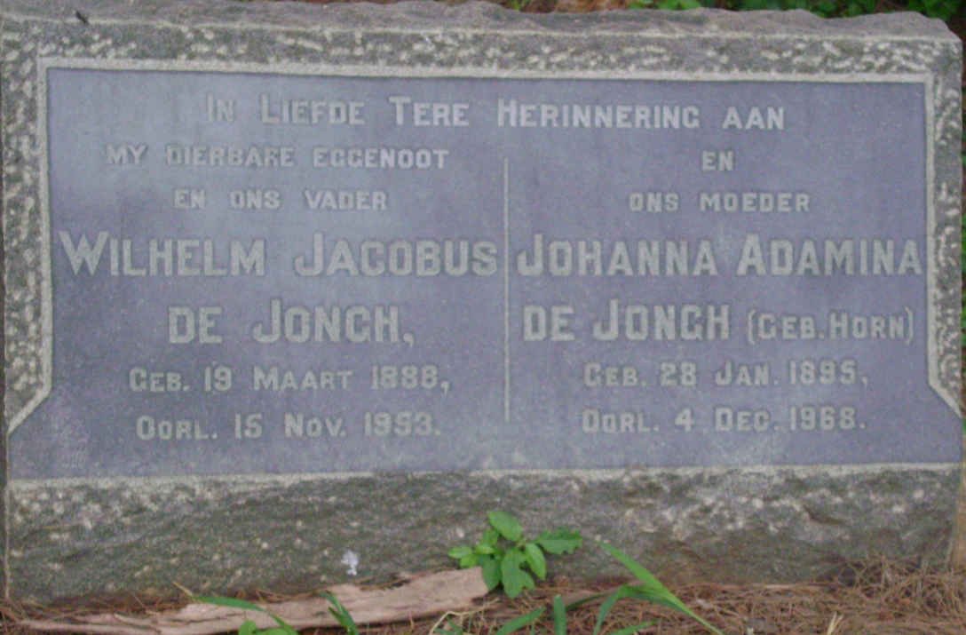 JONGH Wilhelm Jacobus, de 1888-1953 &amp; Johanna Adamina HORN 1895-1968