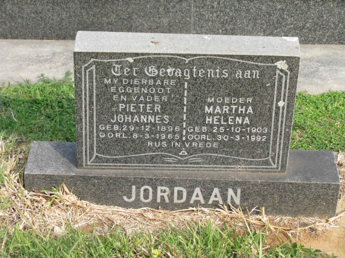 JORDAAN Pieter Johannes 1896-1965 &amp; Martha Helena 1903-1992 