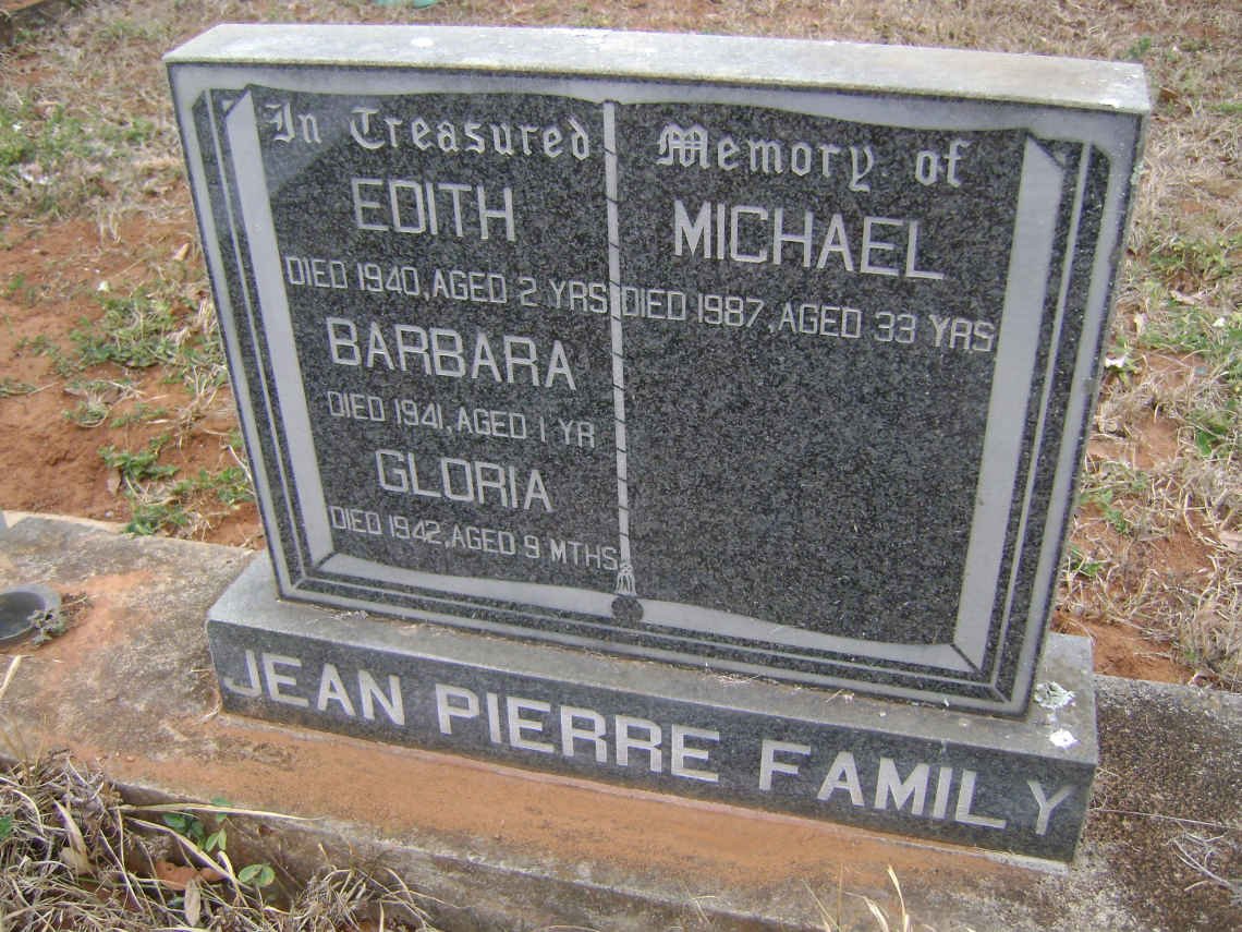 JEAN PIERRE Michael -1987 :: JEAN PIERRE Edith -1940 :: JEAN PIERRE Barbara -1941 :: JEAN PIERRE Gloria -1942