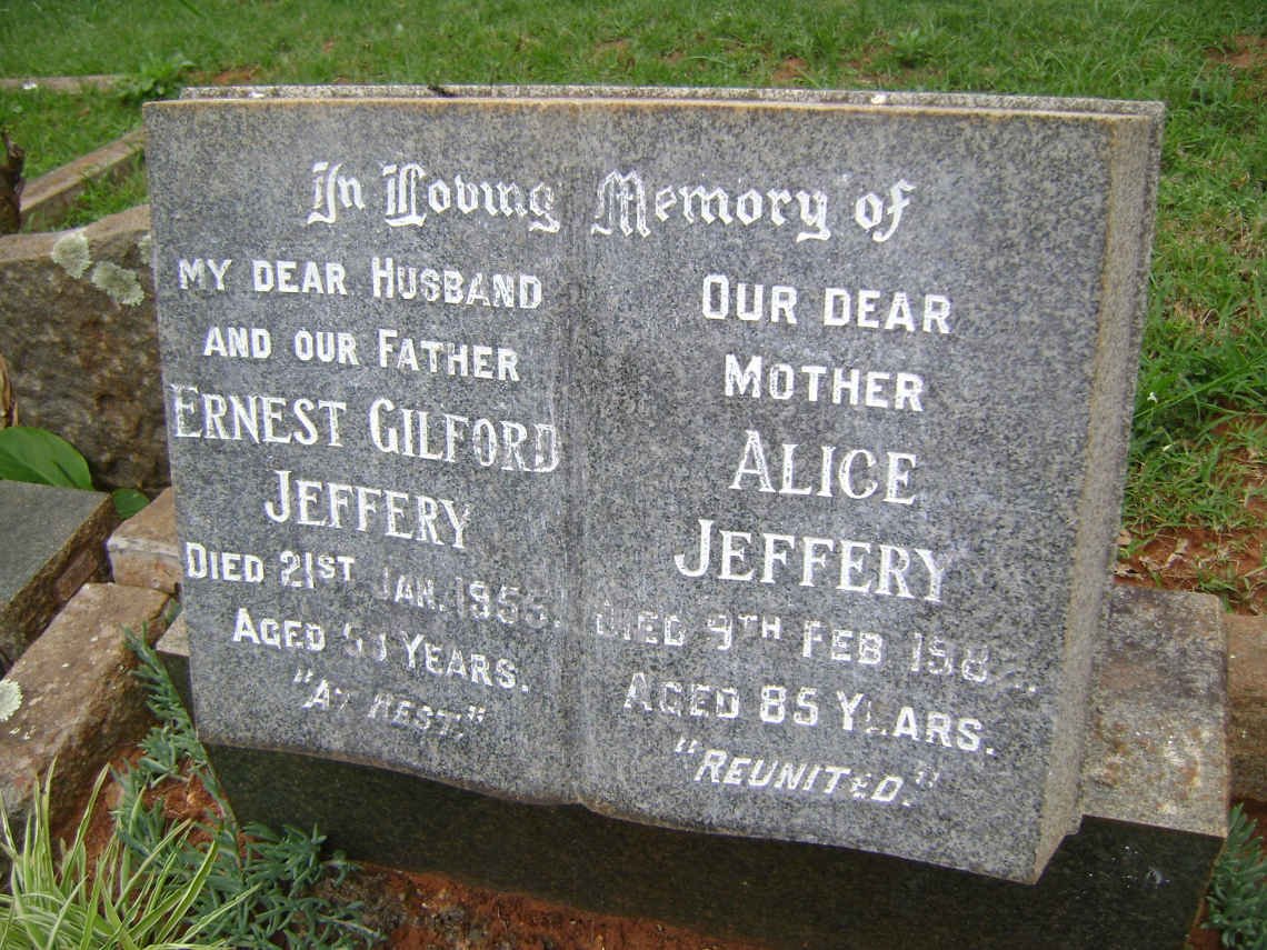 JEFFERY Ernest Gilford -1955 &amp; Alice -1982 :: JEFFERY Raymond Peter 1926-2007