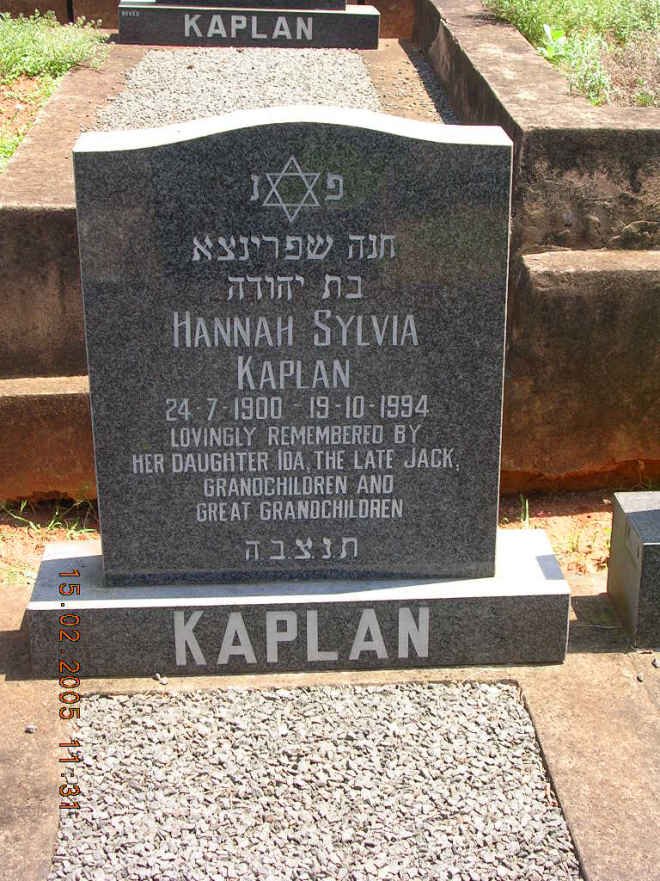 KAPLAN Hannah Sylvia 1900-1994