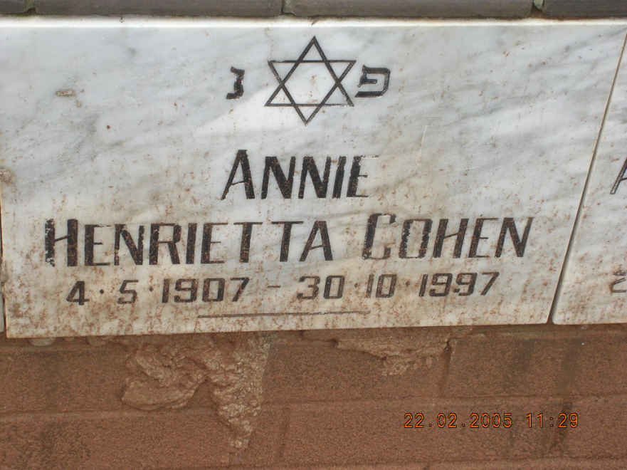 COHEN Annie Henrietta 1907-1997