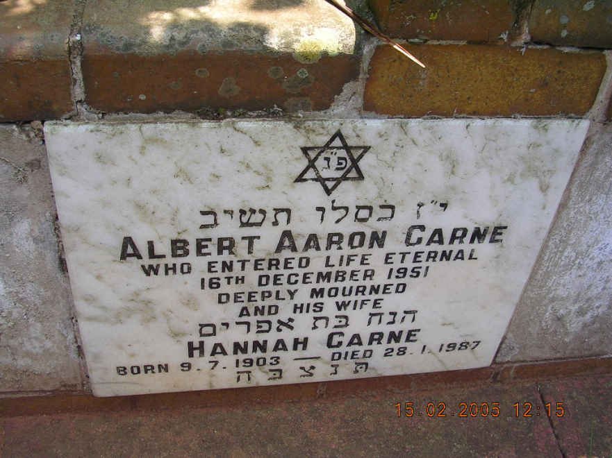 CARNE Albert Aaron -1951 &amp; Hannah 1903-1987