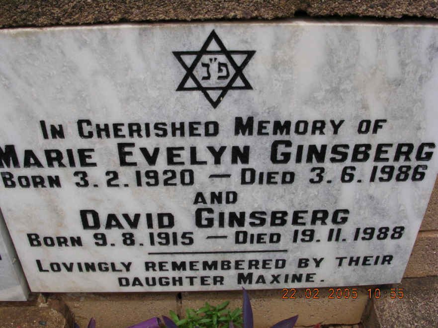 GINSBERG David 1915-1988 &amp; Marie Evelyn 1920-1986