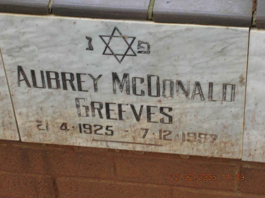 GREEVES Aubrey McDonald 1925-1997