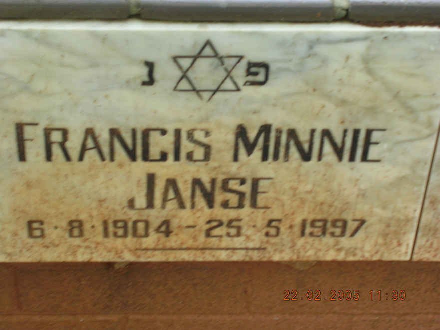 JANSE Francis Minnie 1904-1997