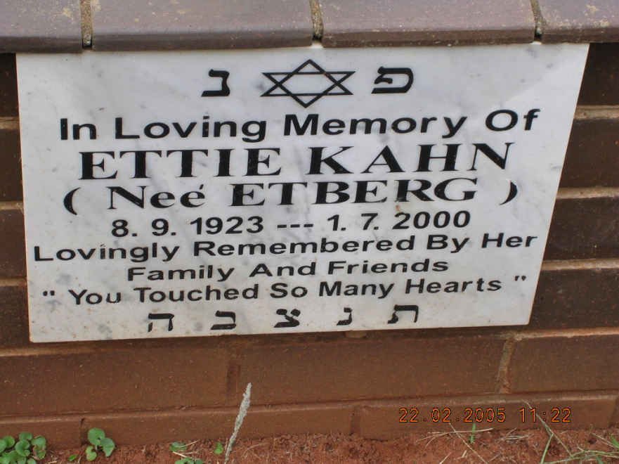 KAHN Ettie nee ETBERG 1923-2000