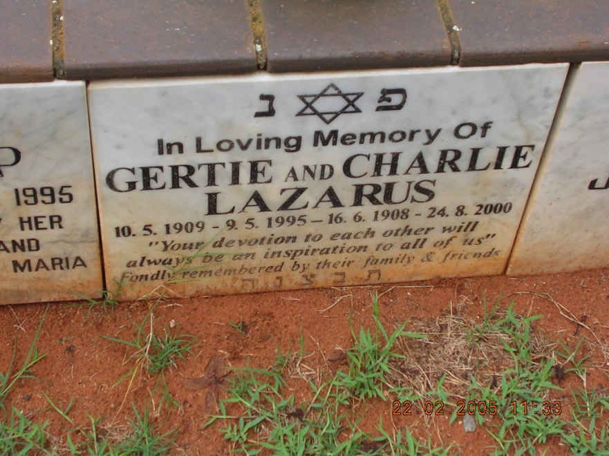 LAZARUS Charlie 1908-2000 &amp; Gertie 1909-1995