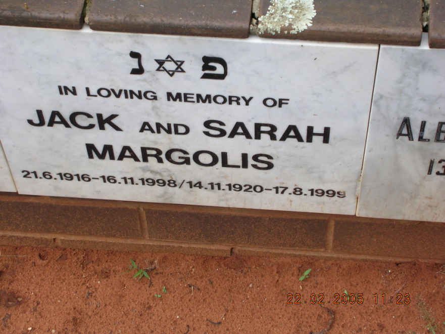MARGOLIS Jack 1916-1988 &amp; Sarah 1920-1999