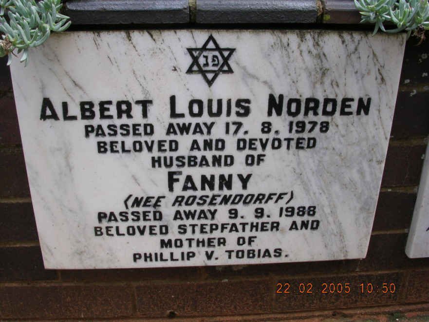 NORDEN Albert Louis -1978 &amp; Fanny nee ROSENDORFF -1988