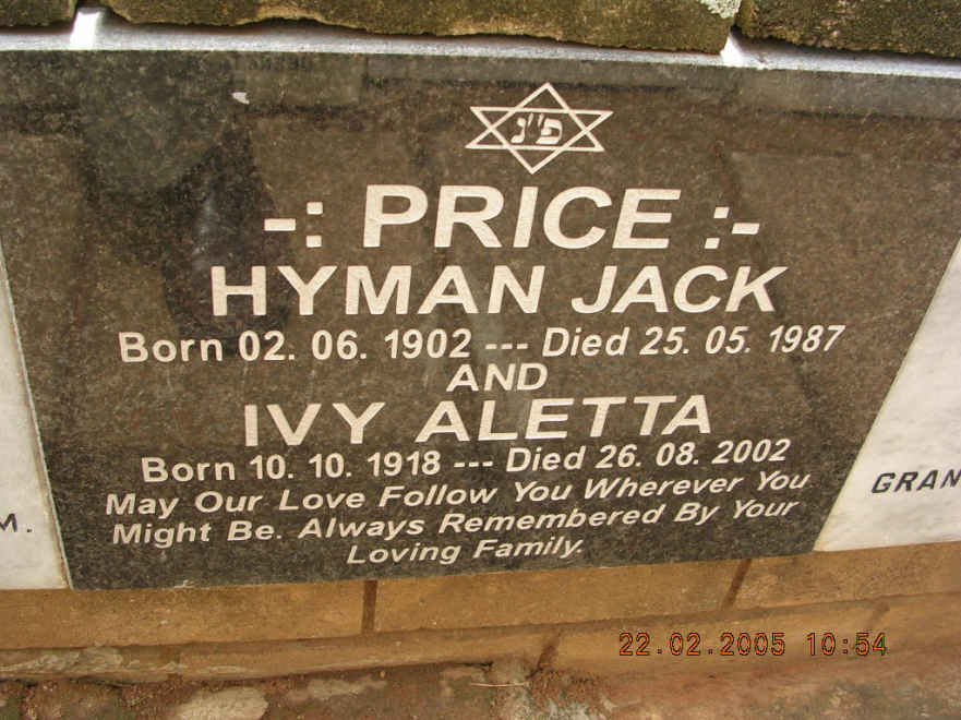 PRICE Hyman Jack 1902-1987 &amp; Ivy Aletta 1918-2002