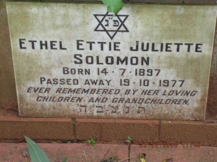 SOLOMON Ethel Ettie Juliette 1897-1977