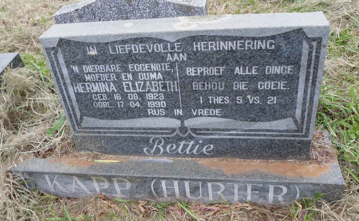 KAPP Hermina Elizabeth nee HURTER 1923-1990
