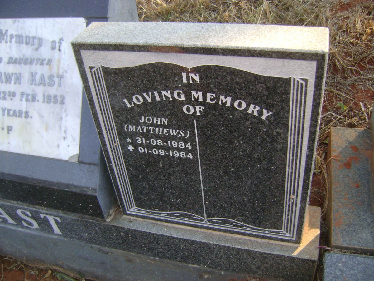 KAST Marc Rossfort 1917-2003 &amp; Rae Millicent Elizabeth 1922-1985 :: KAST Pamela Dawn -1952 :: KAST John, MATTHEWS 1984-1984