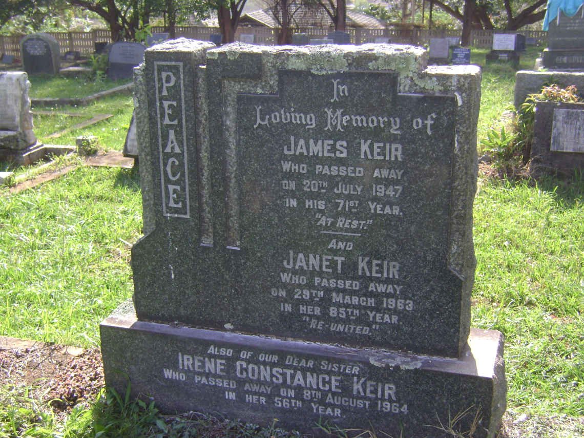 KEIR James -1947 :: KEIR Janet -1963 :: KEIR Irene Constance -1964
