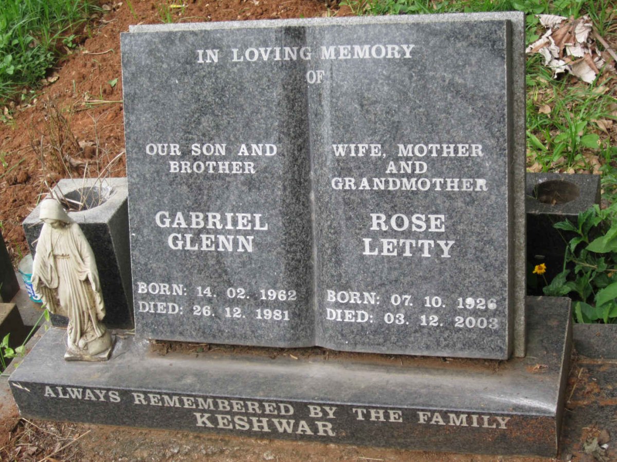 KESHWAR Rose Letty 1926-2003 :: KESHWAR Gabriel Glenn 1962-1981