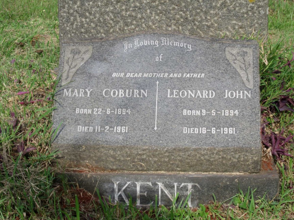 KENT Leonard John 1894-1961 &amp; Mary Coburn 1894-1961