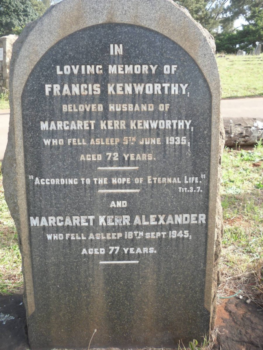 KENWORTHY Francis -1935 &amp; Margaret Kerr ALEXANDER -1945