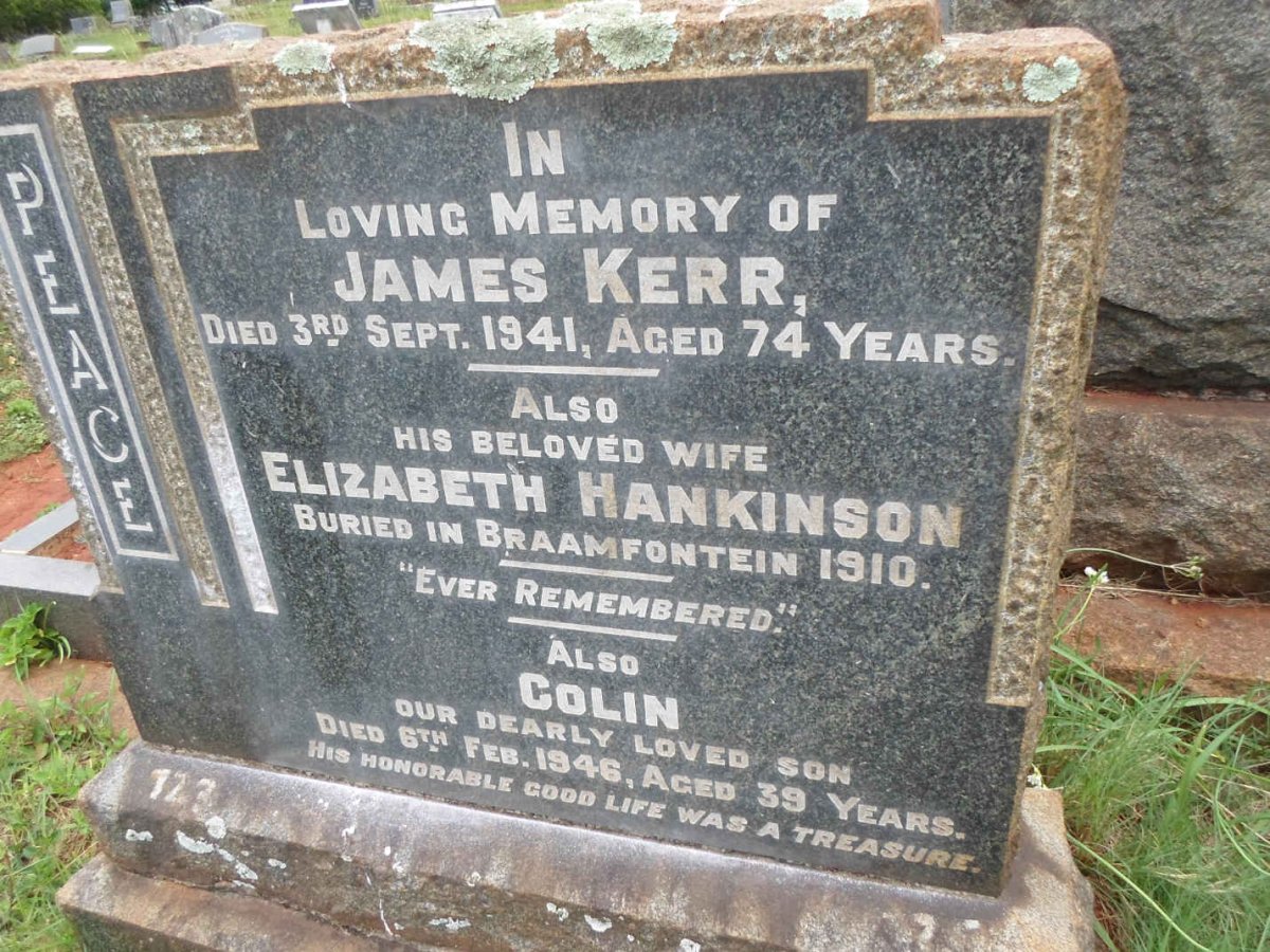 KERR James -1941 &amp; Elizabeth HANKINSON -1910  :: KERR Colin -1946 :: HANKINSON Alice -1954