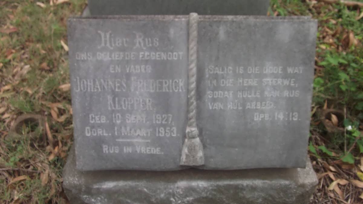 KLOPPER Johannes Frederick 1927-1953