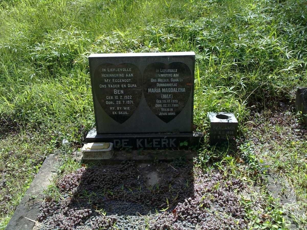 KLERK Ben, de 1922-1971 &amp; Maria Magdalena 1929-1999 :: de KLERK Benjamin 1956-1956