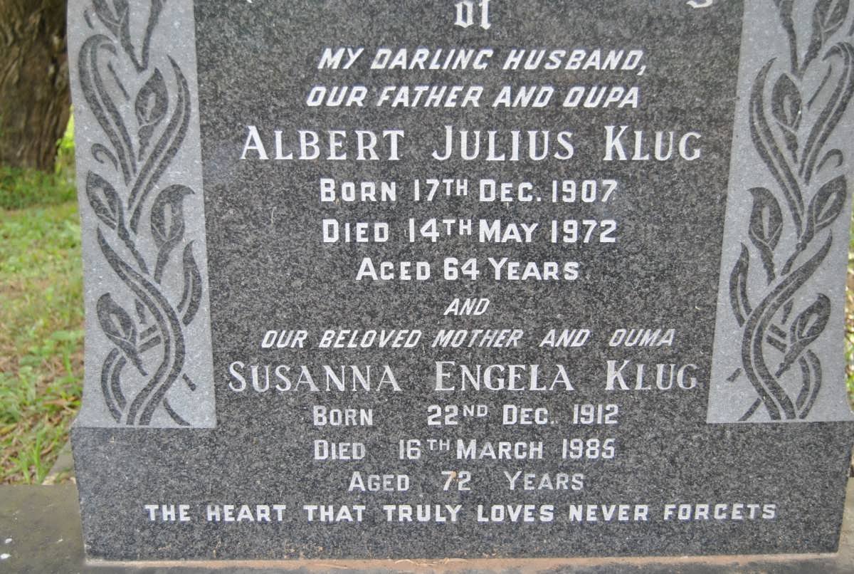 KLUG Albert Julius 1907-1972 &amp; Susanna Engela 1912-1985