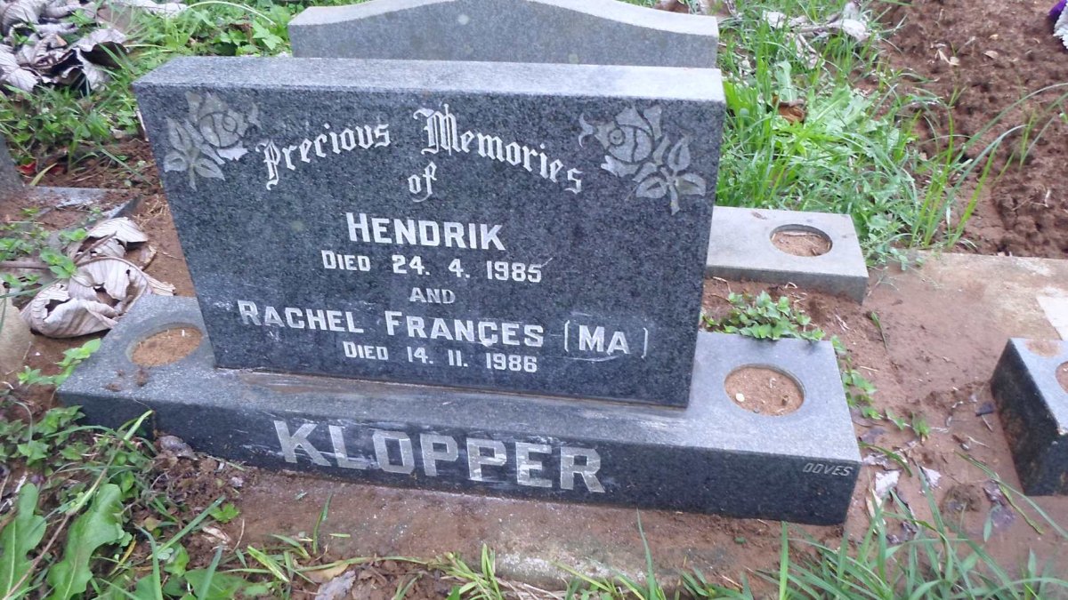 KLOPPER Hendrik -1985 &amp; Rachel Frances -1986