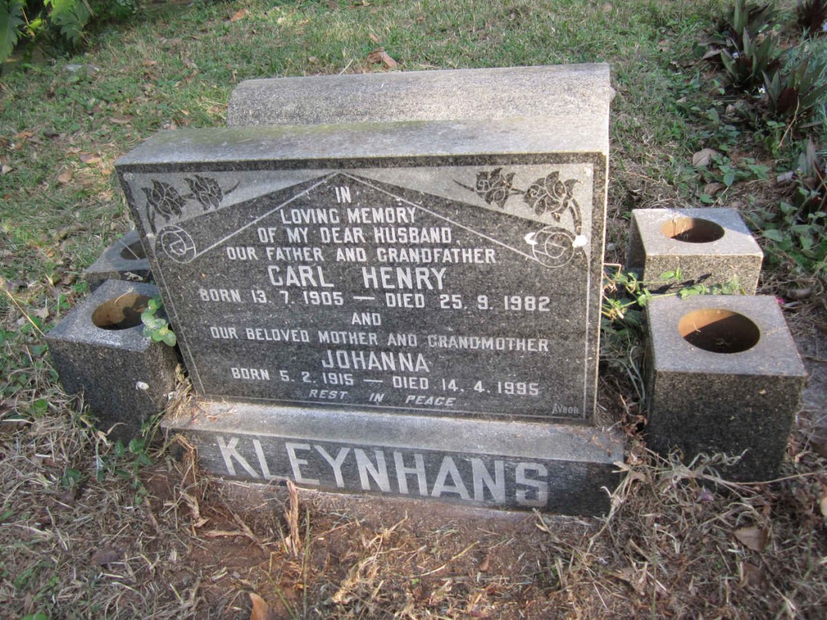 KLEYNHANS Carl Henry 1905-1982 &amp; Johanna 1915-1995