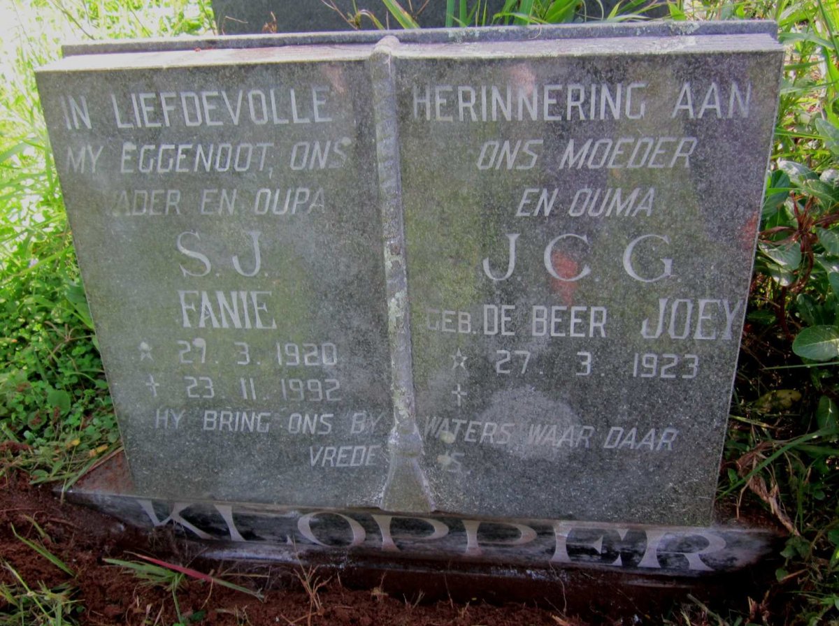 KLOPPER Stephanus Johannes 1920-1992 &amp; J.C.G. DE BEER -1923