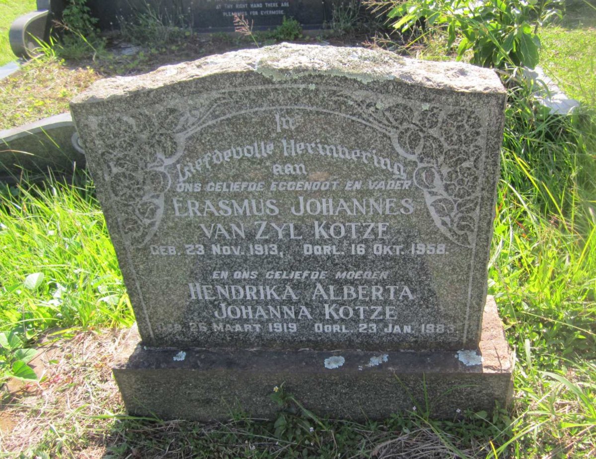 KOTZE Erasmus Johannes van Zyl 1913-1958 &amp; Hendrika Alberta Johanna 1919-1983