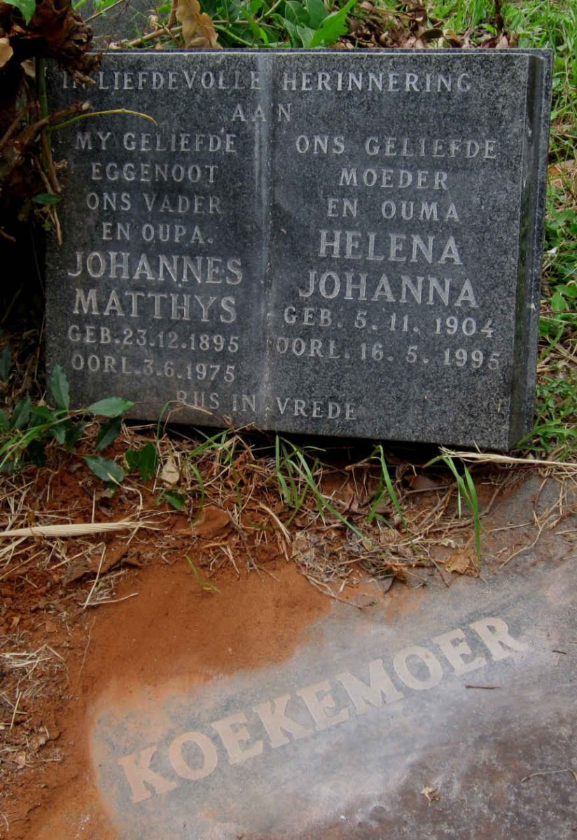 KOEKEMOER Johannes Matthys 1895-1975 &amp; Helena Johanna 1904-1995