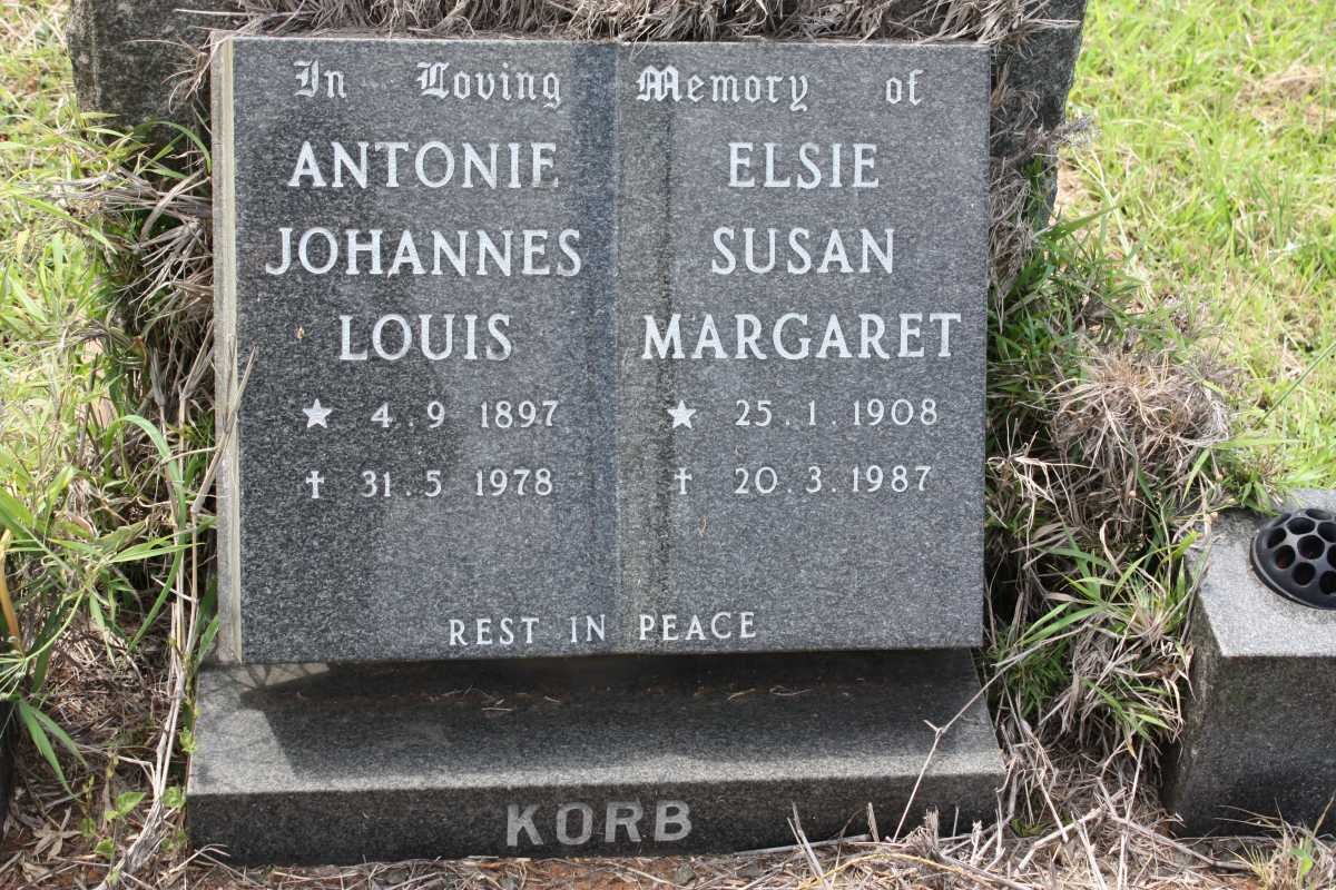 KORB Antonie Johannes Louis 1897-1978 &amp; Elsie Susan Margaret 1908-1987