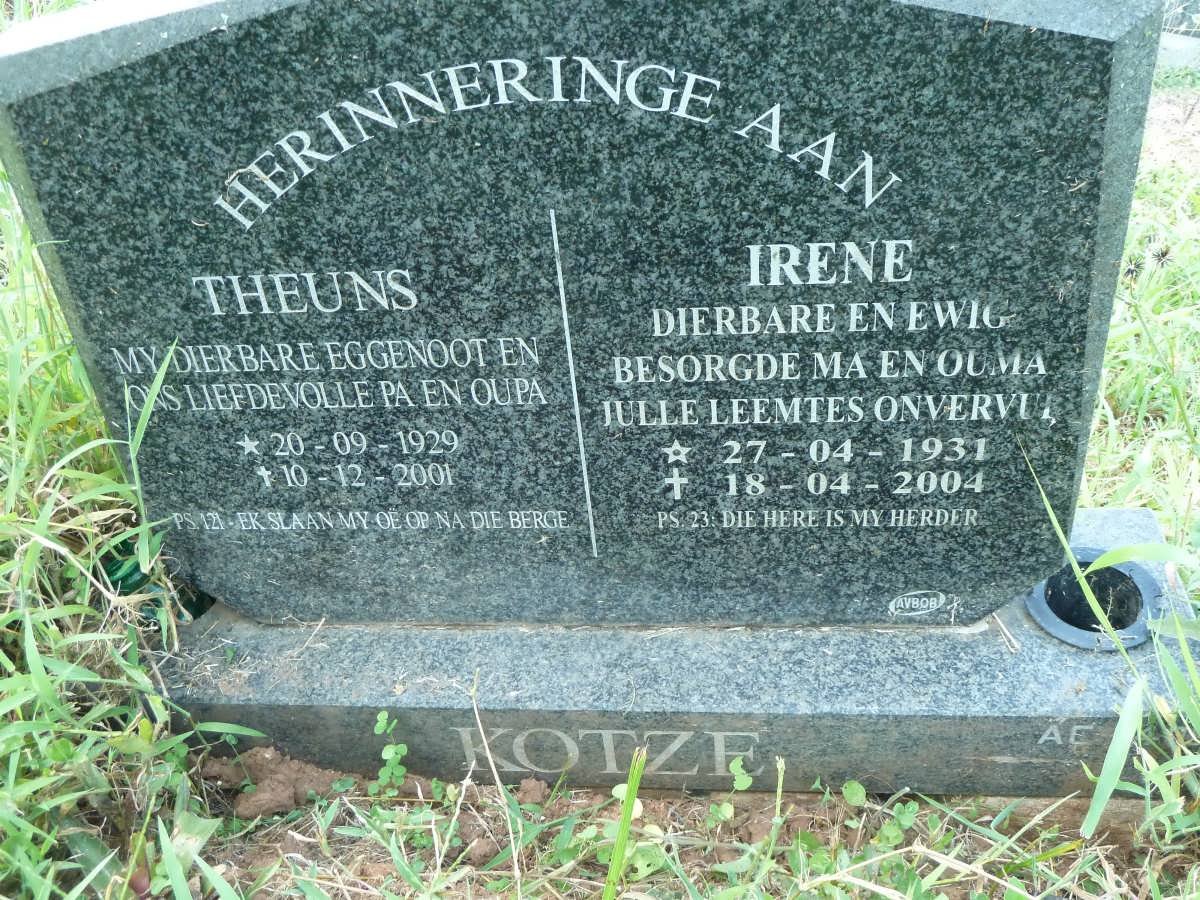 KOTZE Theuns 1929-2001 &amp; Irene 1931-2004