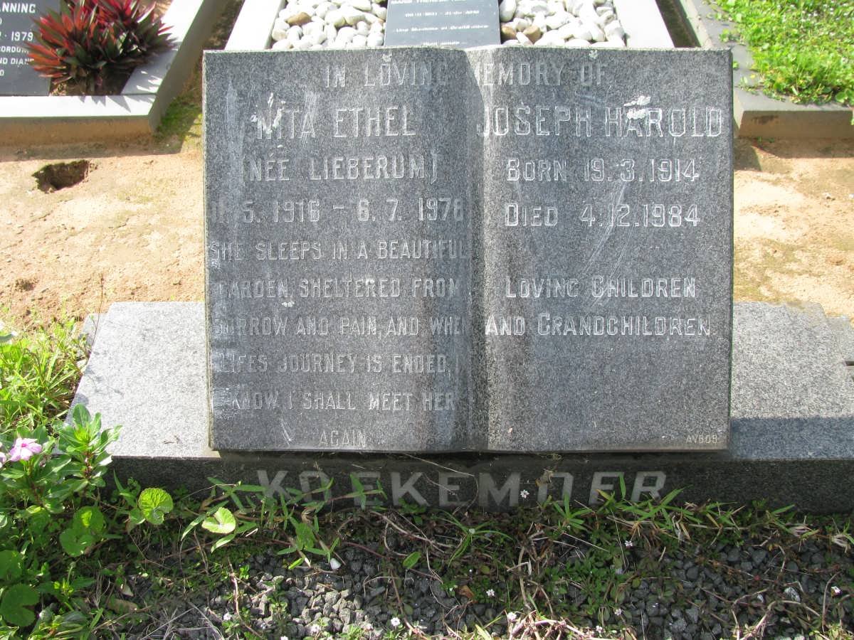KOEKEMOER Joseph Harold 1914-1984 &amp; Nita Ethel LIEBERUM 1916-1978
