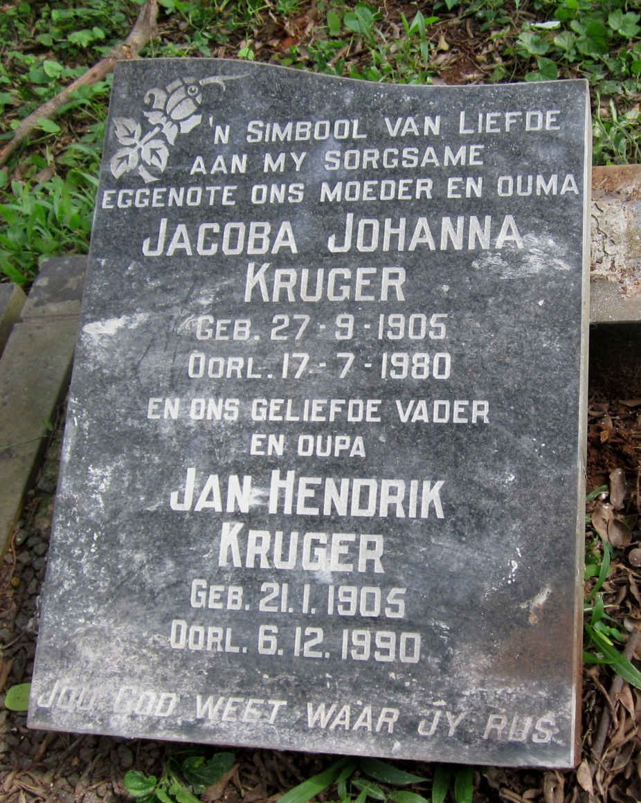 KRUGER Jan Hendrik 1905-1990 &amp; Jacoba Johanna 1905-1980