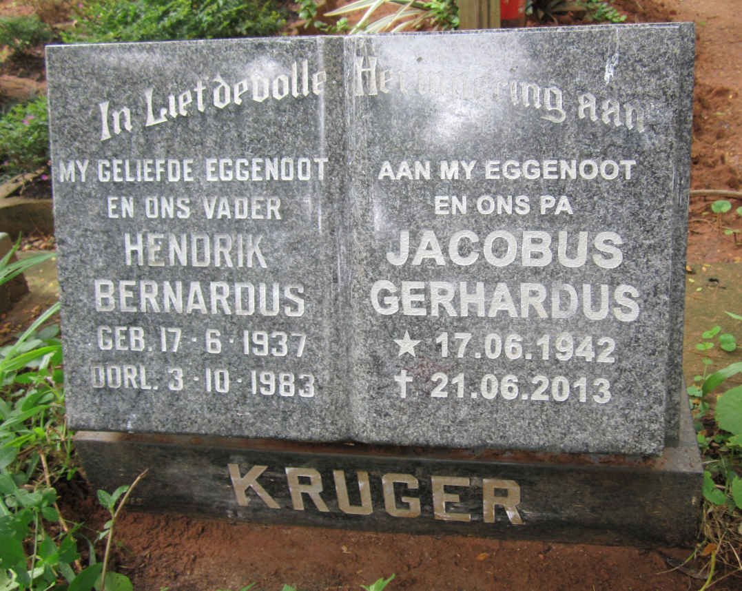 KRUGER Hendrik Bernardus 1937-1983 :: KRUGER Jacobus Gerhardus 1942-2013