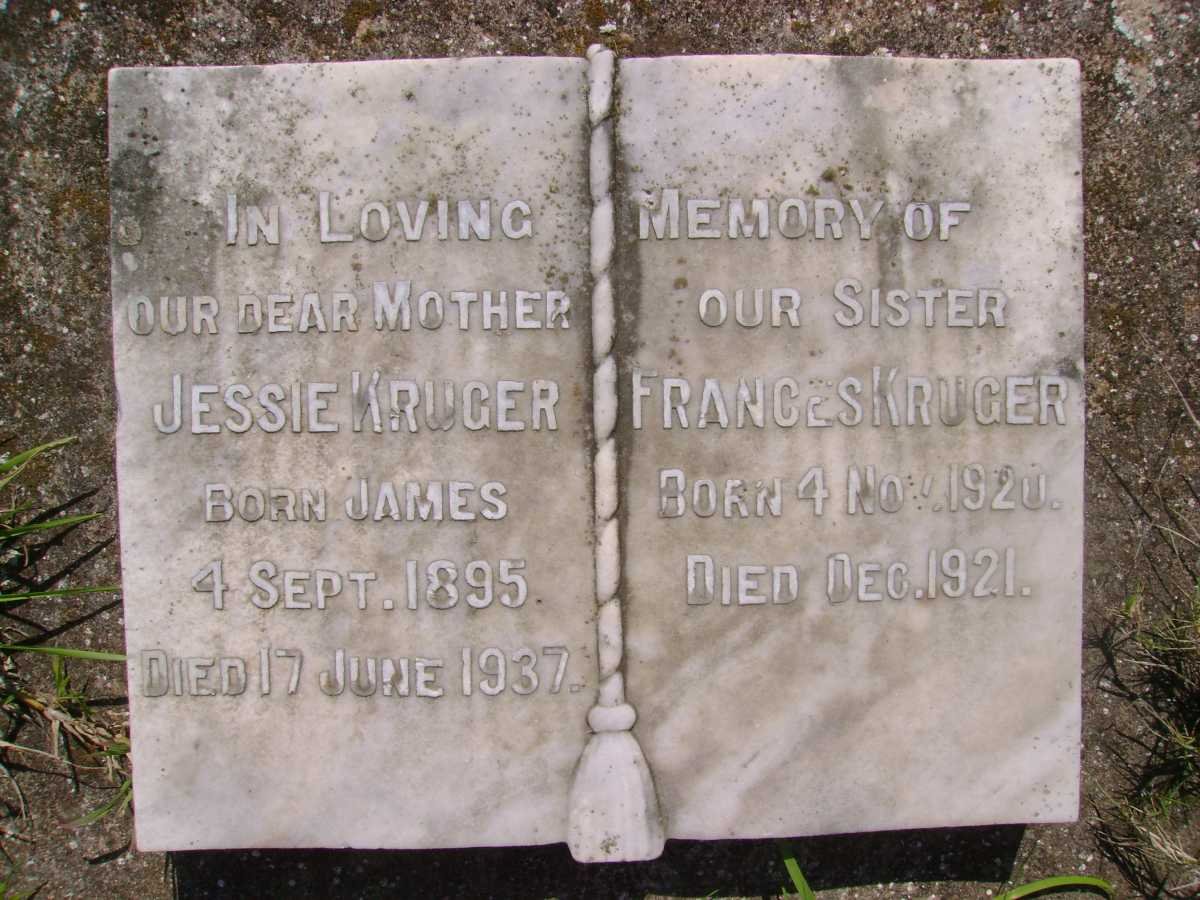 KRUGER Jessie nee JAMES 1895-1937 :: KRUGER Frances 1920-1921