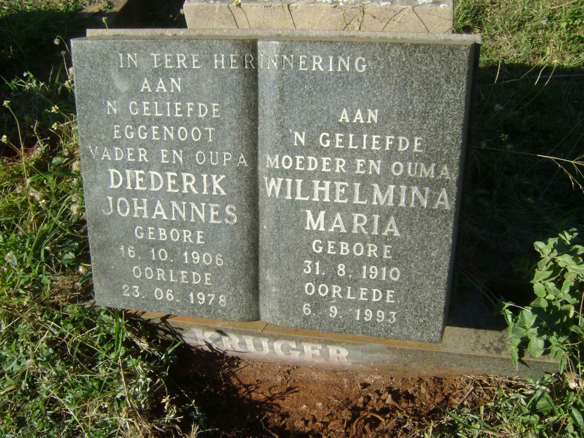 KRUGER Diederik Johannes 1906-1978 &amp; Wilhelmina Maria 1910-1993